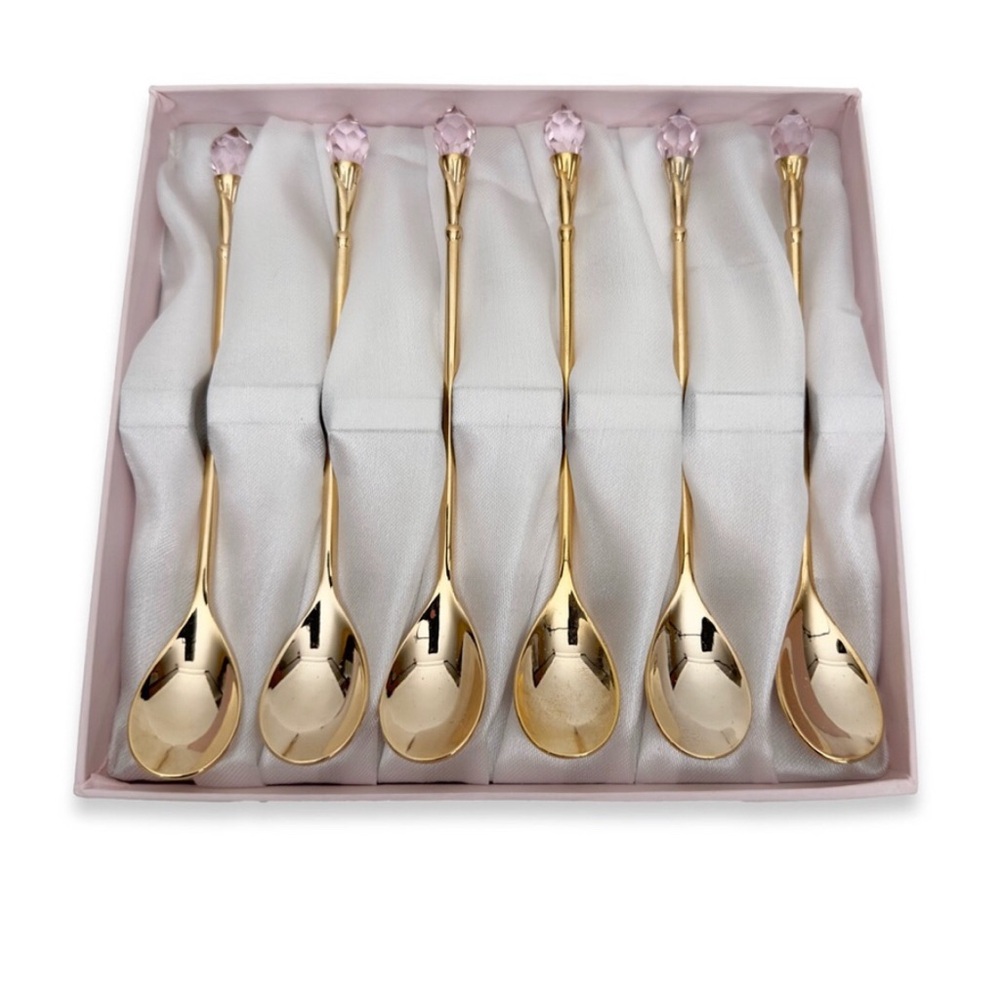 Elegant Gold and Pink Crystal Spoons Set Joseph Sedgh Collection
